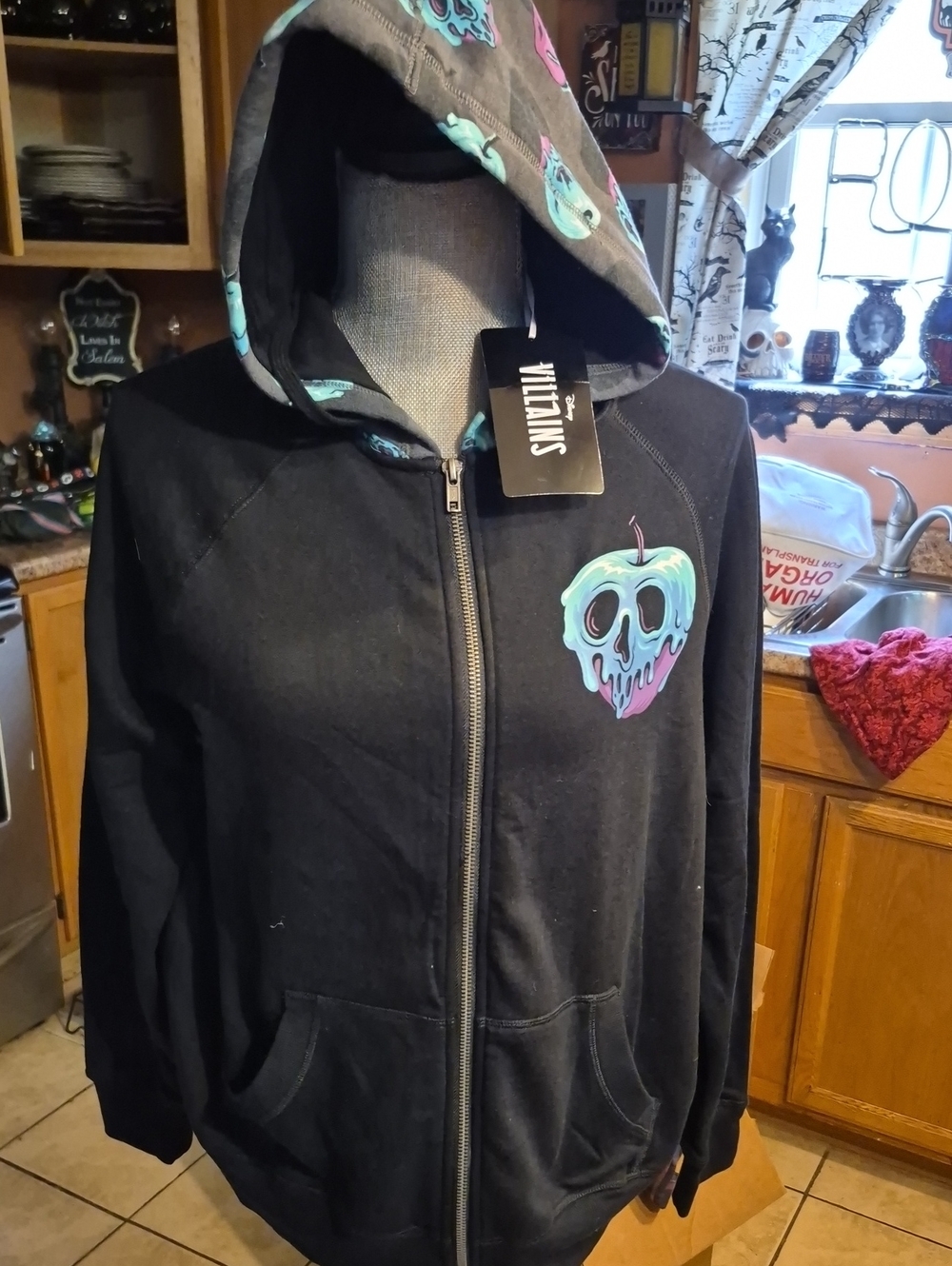 torrid Black Hooded Zip-Up Sweatshirt with Aqua & Pink Poison Apple Accents
